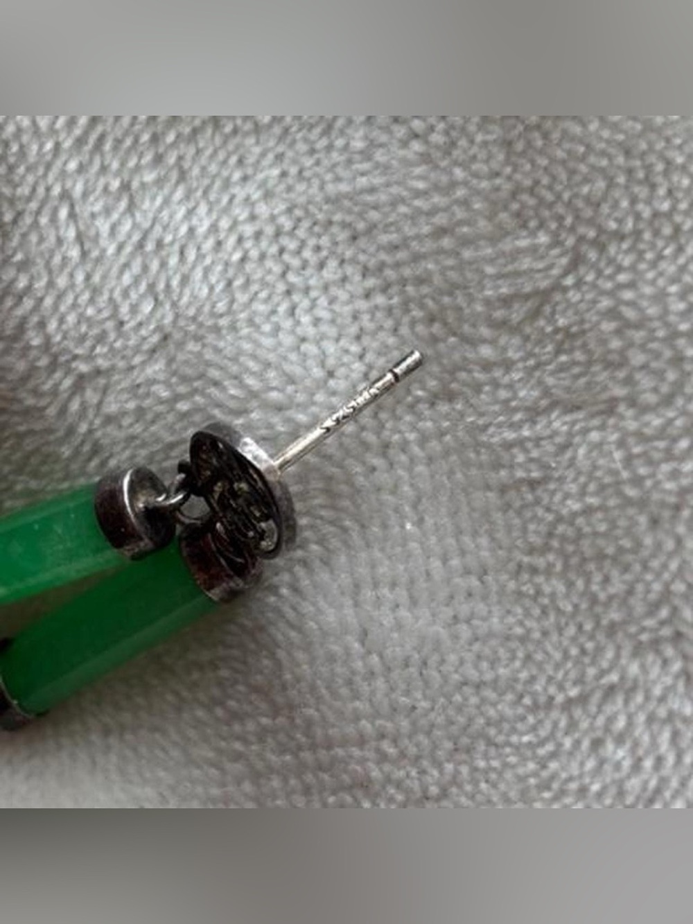 Dangling Cylinder Green Jade 925 Sterling Silver Earrings - Picture 4 of 5